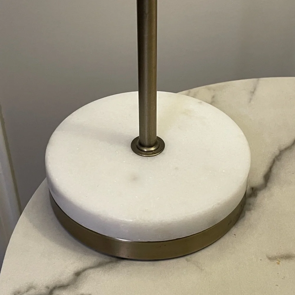 Pair of Marble Base Table Lamps with Patterned Gray Shades